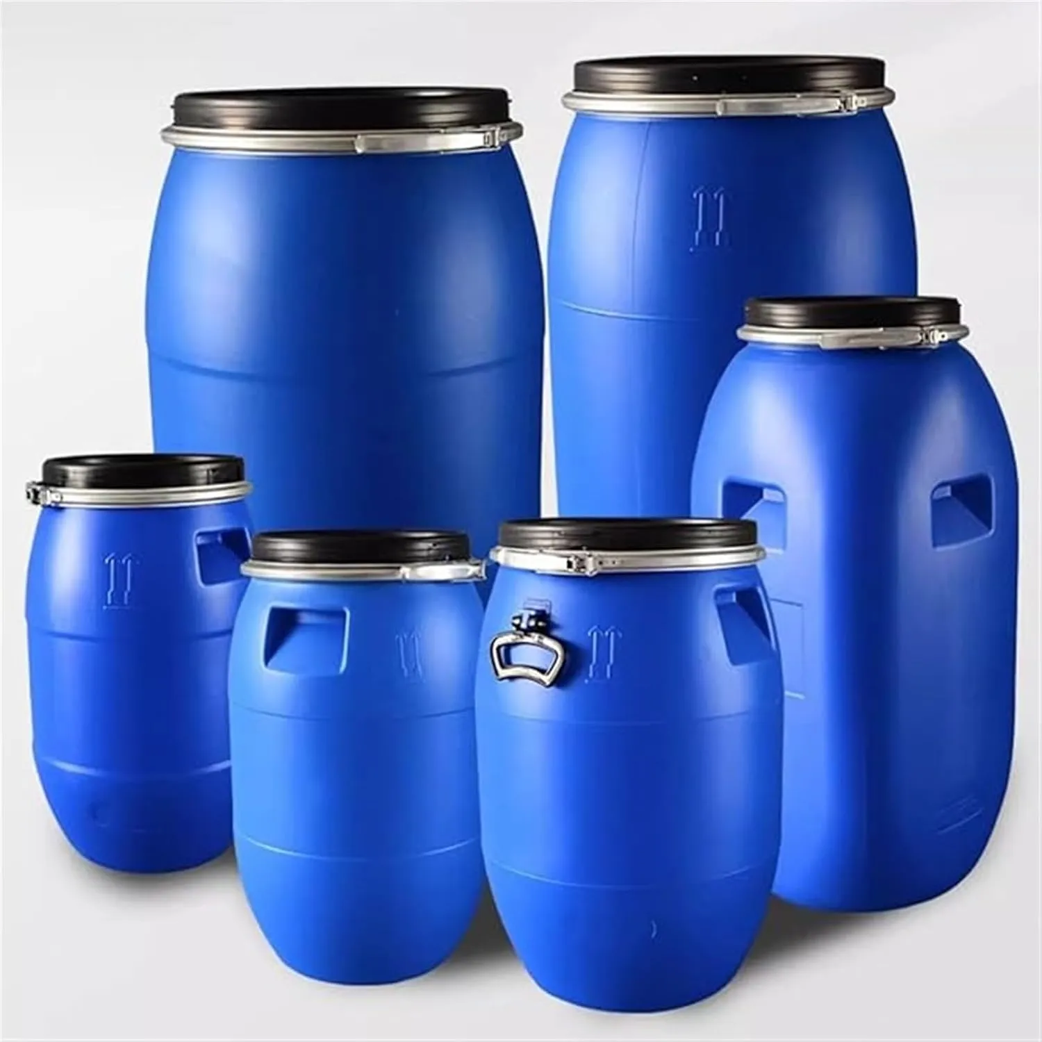 60L/100L/160L/200L Large Plastic White Food Grade Storage Barrel Drum Keg with Lid and Latch Ring for Shipping, Air Tight Industrial Storage Container