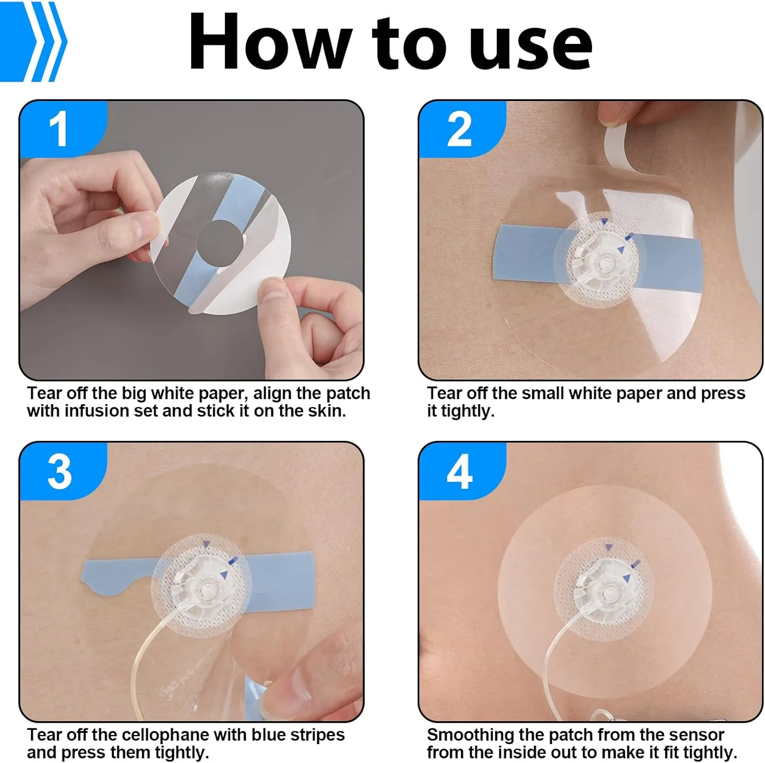 60Pcs Universal Adhesive Patches for CGM and Insulin Pumps, 0.8-Inch Hole, Breathable Clear Patches & Waterproof CGM Sensor Patches 10-14Day, CGM Protection, Pre-Cut Adhesive Tape, Skin-Friendly Patch
