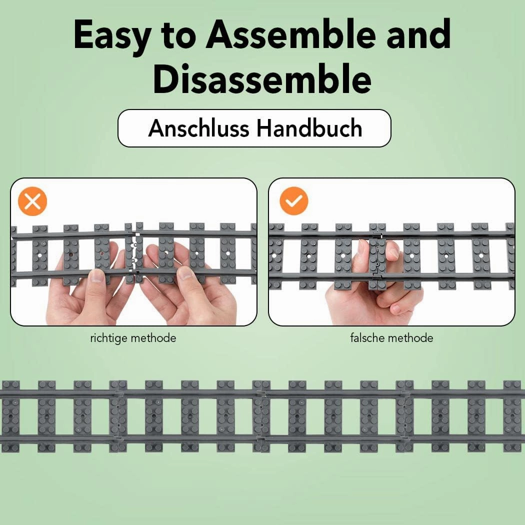 60PCS City Train Tracks, Straight and Flexible Train Tracks Accessories - Railroad Building Toy Compatible with Major Brand