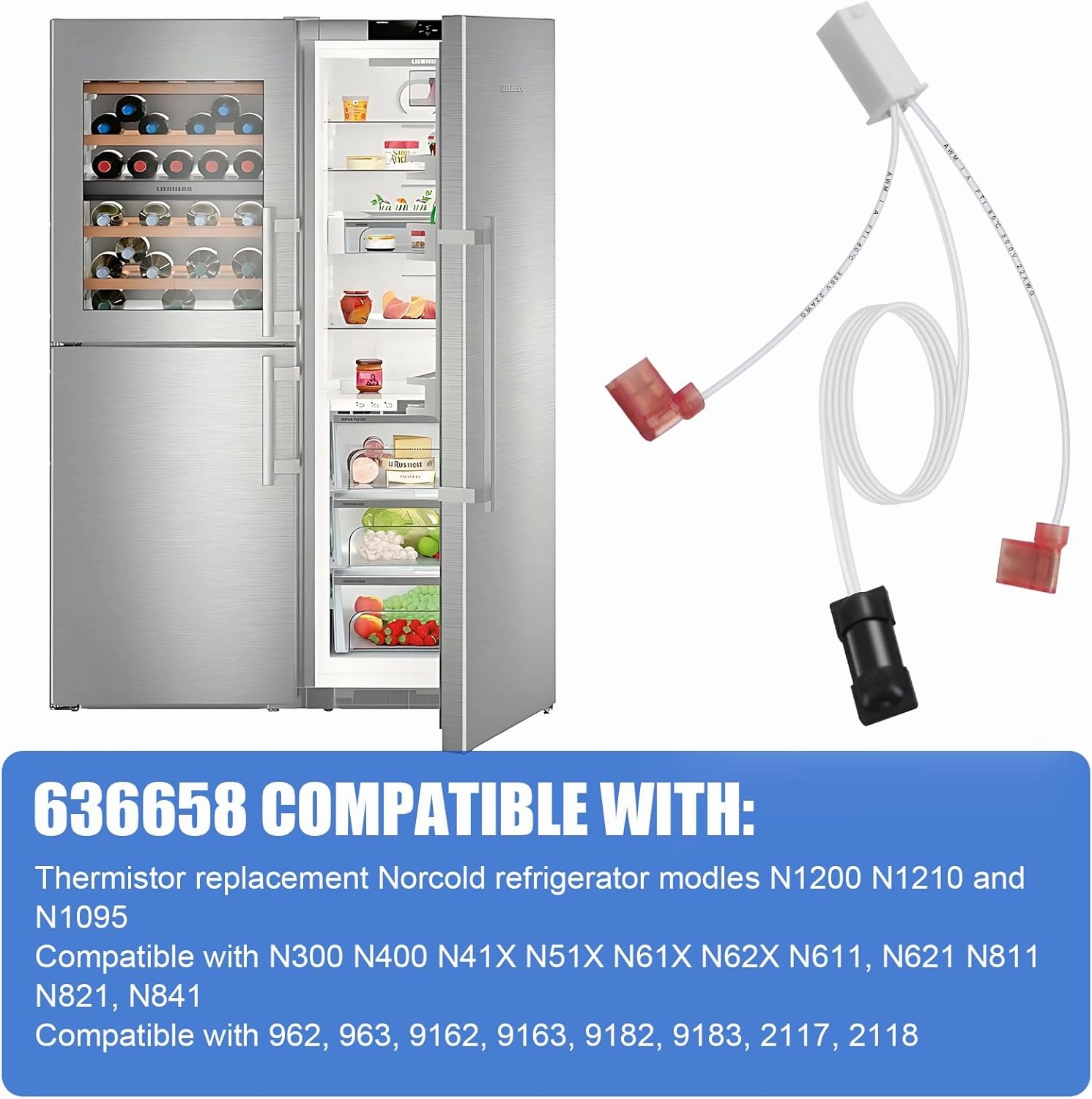 636658 Thermistor for Norcold RV Refrigerator Thermistor Parts Fits for N1200 N1210 N1095 N300 N400 N41X N51X N61X N62X Models Thermostat Sensor Replacement Parts (2PCS)