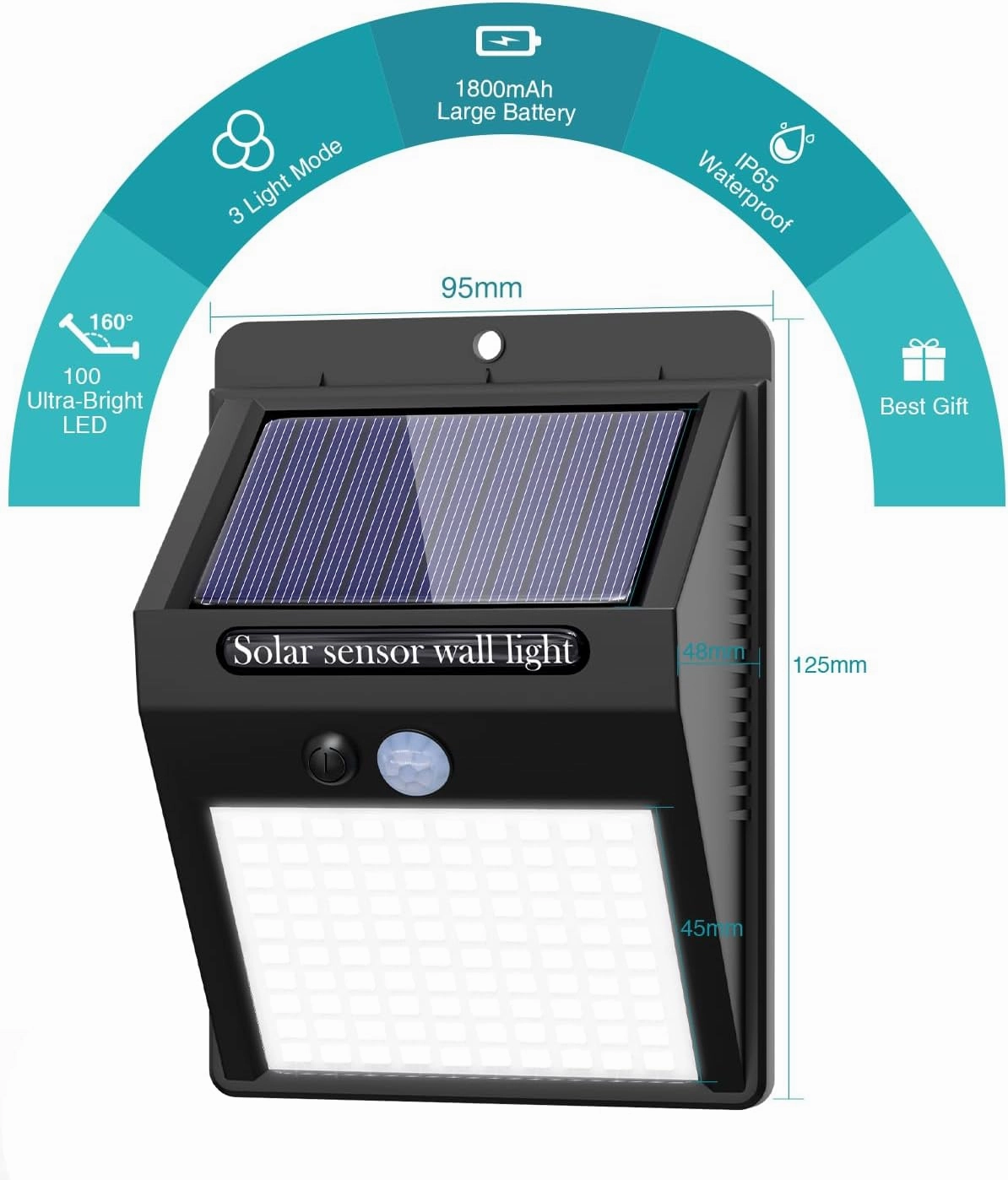 6 Pack Solar Lights Outdoor, 3 Modes/100LED Solar Security Lights Wireless IP65 Waterproof Solar Motion Lights Outdoor Solar Wall Lights Outdoor Lights for Front Door, Backyard, Garage, Deck…