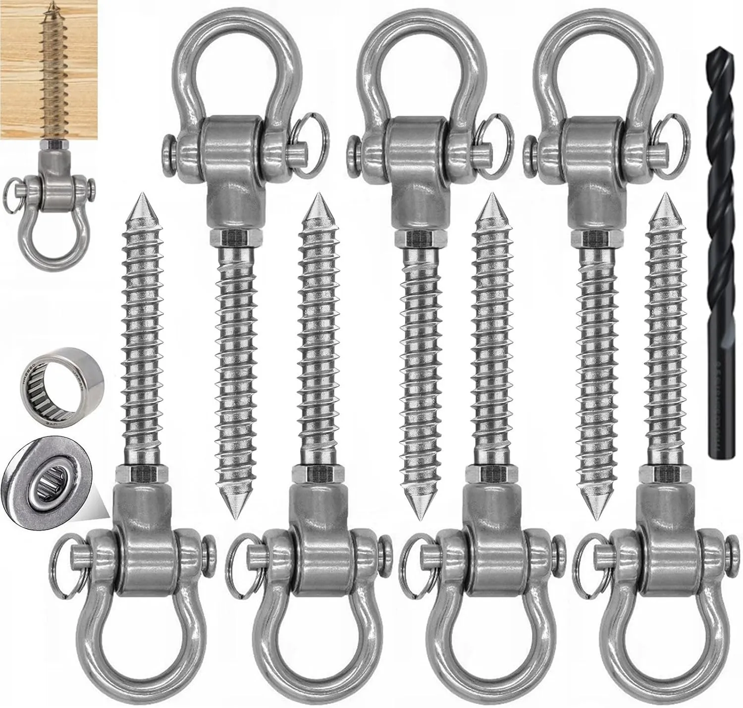 6Packs Heavy Duty Swing Hangers Permanent Anti Rust Bearing, 1500 LBS, 180° Swing Hardware, Swing Frame for Yoga Hammock Chair sandbag Playground Accessories