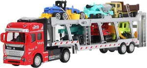 7 in 1 Transport Truck Toy, Bright Light Alloy Model with Pull Back Function, Simulation Vehicles Set for Birthday Gifts Collection