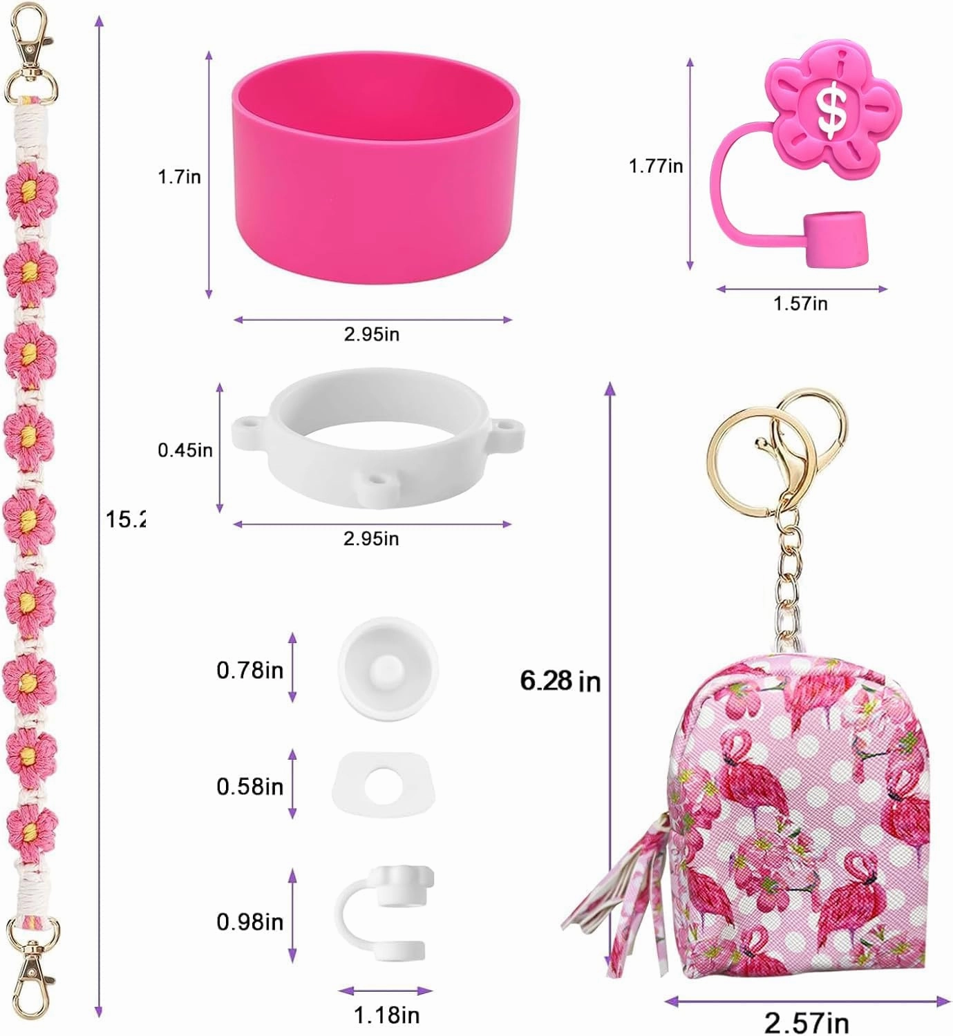 7 PCS Cup Accessories Set Including Water Bottle Handle Strap Silicone Boot,Coin Purse,Silicone Cup Boot, Silicone Straw Cover for Stanley Cup 30oz & 40oz Tumbler