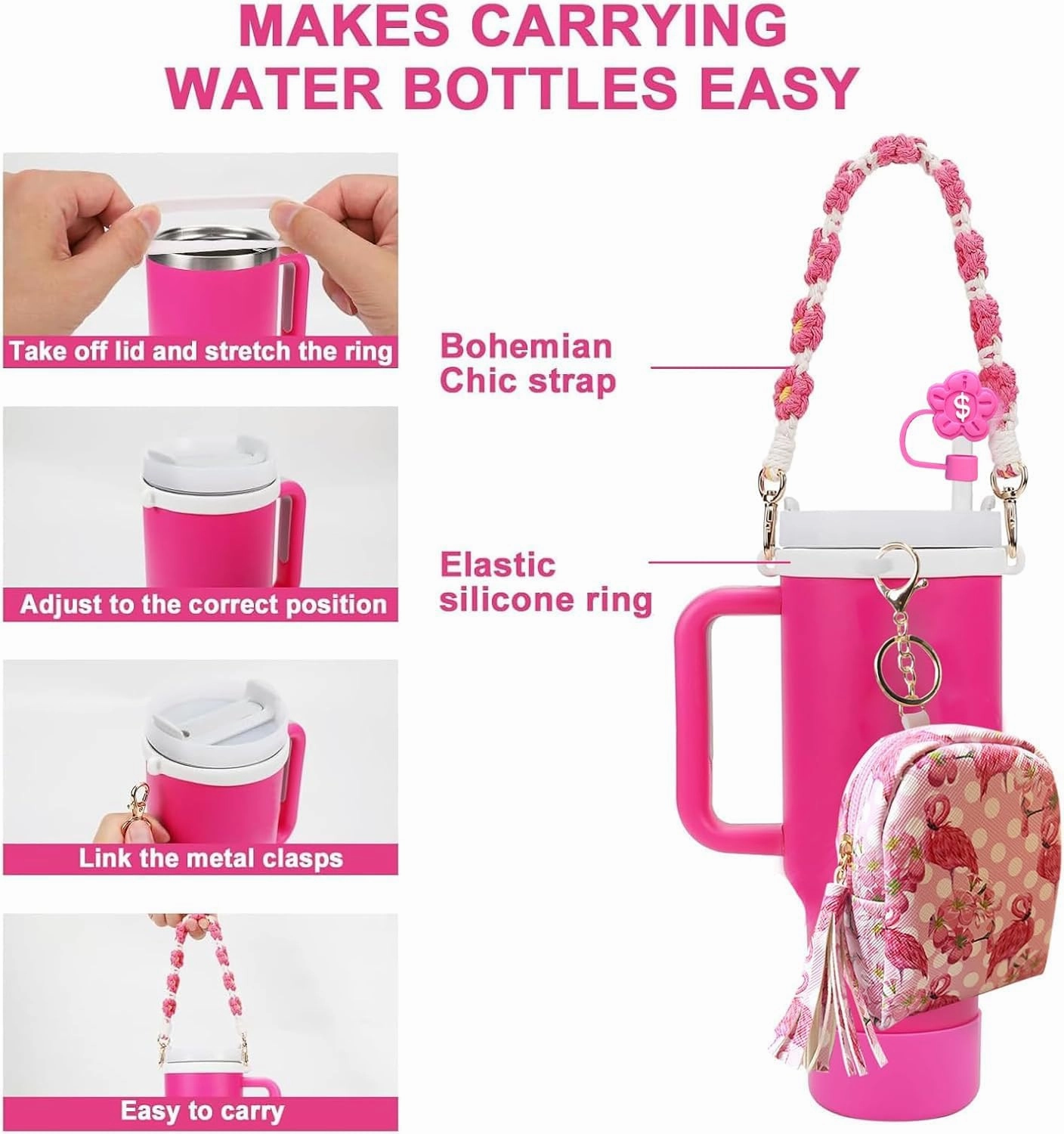 7 PCS Cup Accessories Set Including Water Bottle Handle Strap Silicone Boot,Coin Purse,Silicone Cup Boot, Silicone Straw Cover for Stanley Cup 30oz & 40oz Tumbler