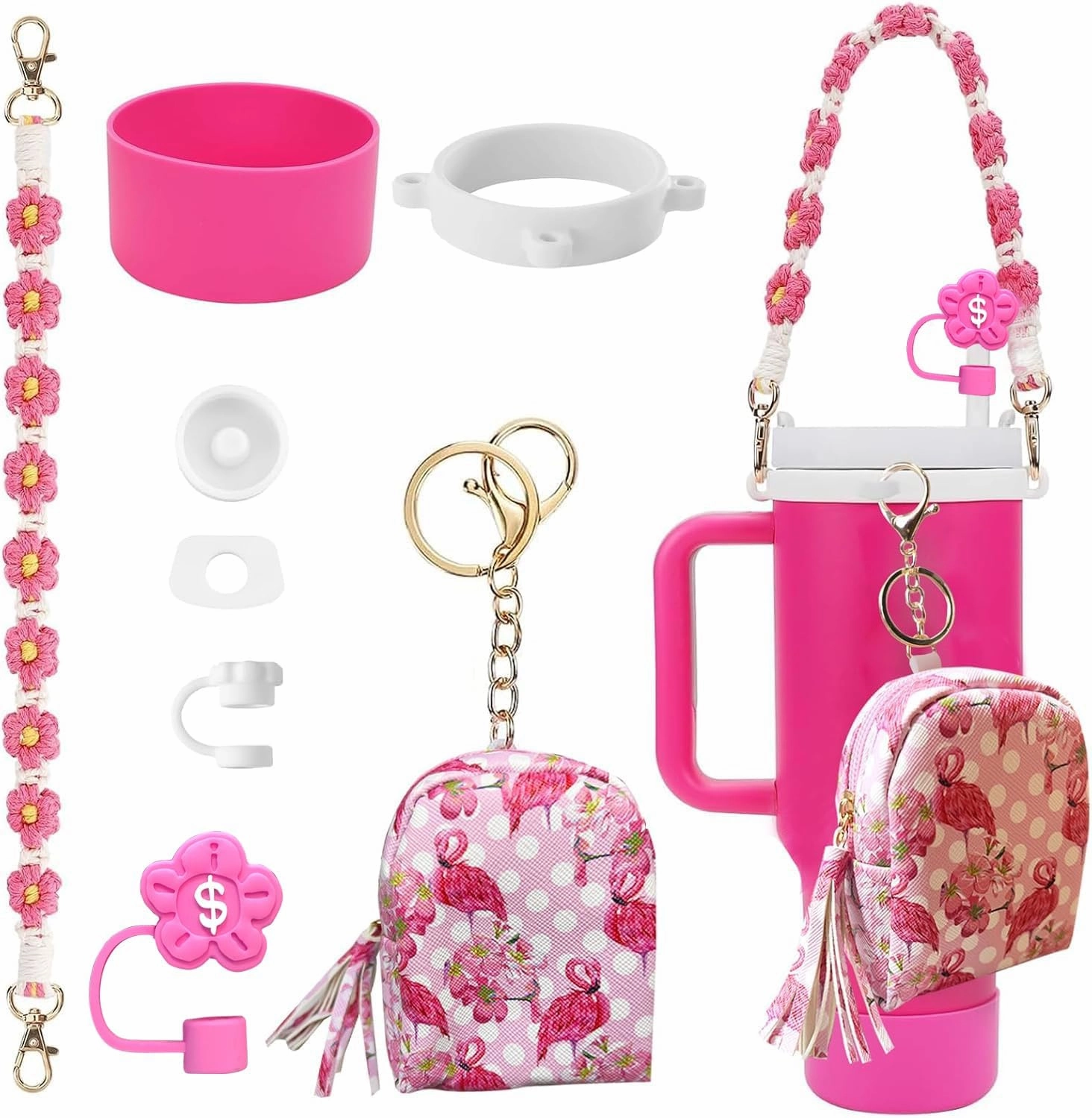 7 PCS Cup Accessories Set Including Water Bottle Handle Strap Silicone Boot,Coin Purse,Silicone Cup Boot, Silicone Straw Cover for Stanley Cup 30oz & 40oz Tumbler
