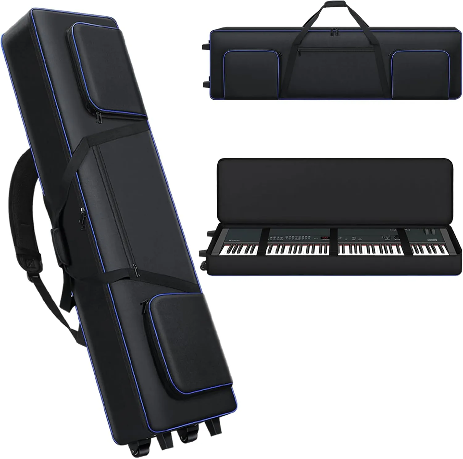 88 Key Keyboard Case With Wheels| Portable Padded 88 Piano Case |53" x14.5"x7"| Rolling Keyboard Gig Bag with Handles & Adjustable Shoulder Straps| Sturdy 88 Key Keyboard Bag With 3 Pockets