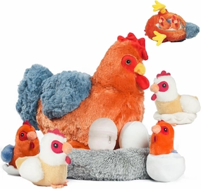 9 in 1 Chicken Stuffed Animal Set, Zippered Stuffed Chicken Plush Toys Egg Laying Hen with Eggs, Baby Chicks Plush Chickens and Coop for Kids Girls BoysBirthday