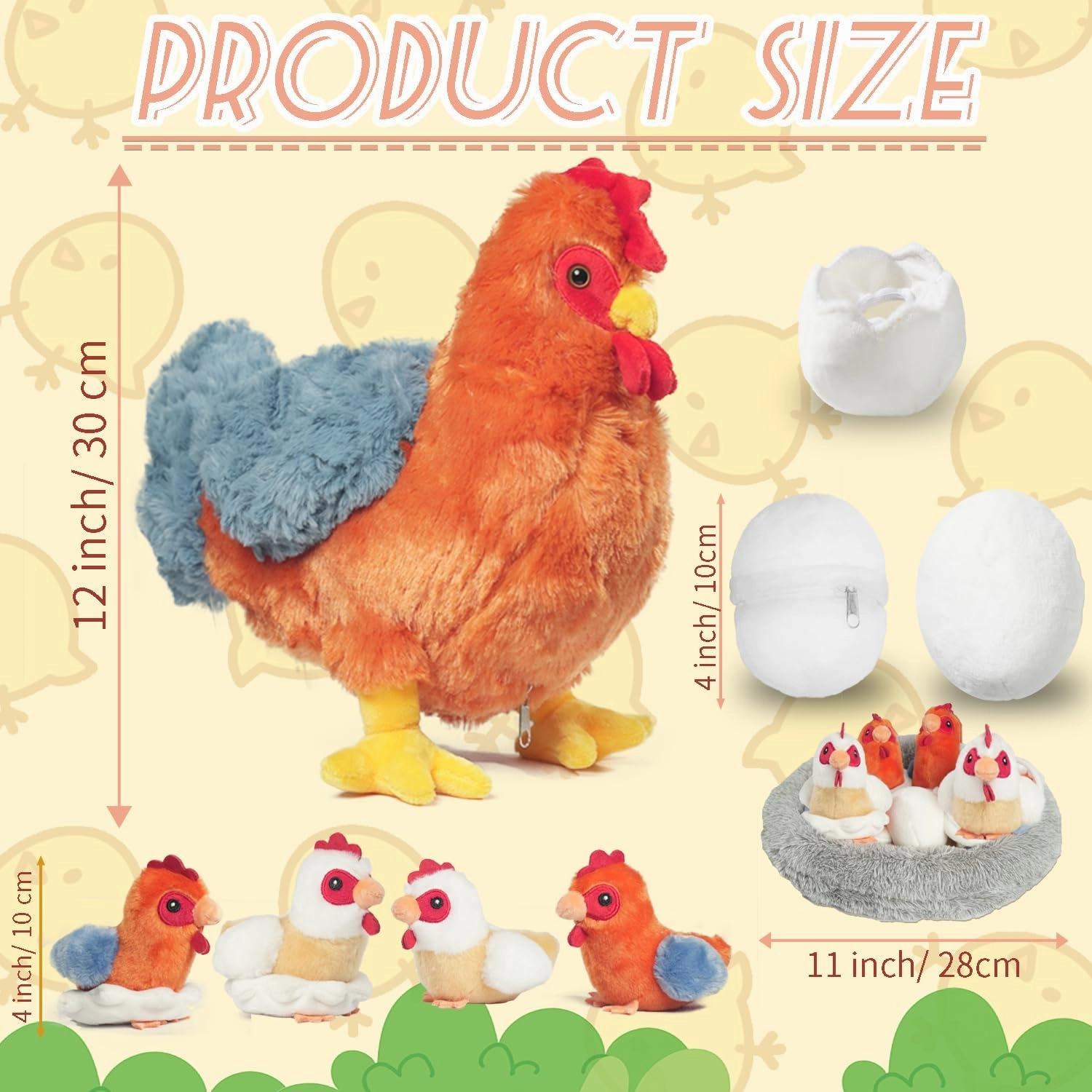 9 in 1 Chicken Stuffed Animal Set, Zippered Stuffed Chicken Plush Toys Egg Laying Hen with Eggs, Baby Chicks Plush Chickens and Coop for Kids Girls BoysBirthday