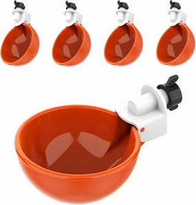(5 Pack) Lil Clucker Large Automatic Chicken Waterer Cups | Chicken Water Feeder Suitable for Chicks, Duck, Goose, Turkey and Bunny | Poultry Water Feeder Kit (Orange)…