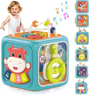 Activity Cube,Busy Cube Toys Montessori Toys for 18m Year Old 6-in-1 Toddler Busy Cube Toys for Toddler 18m-3 Educational Busy Cube Learning Toys for 18  Months,Travel Sensory Toys for Boy Girl (Blue)