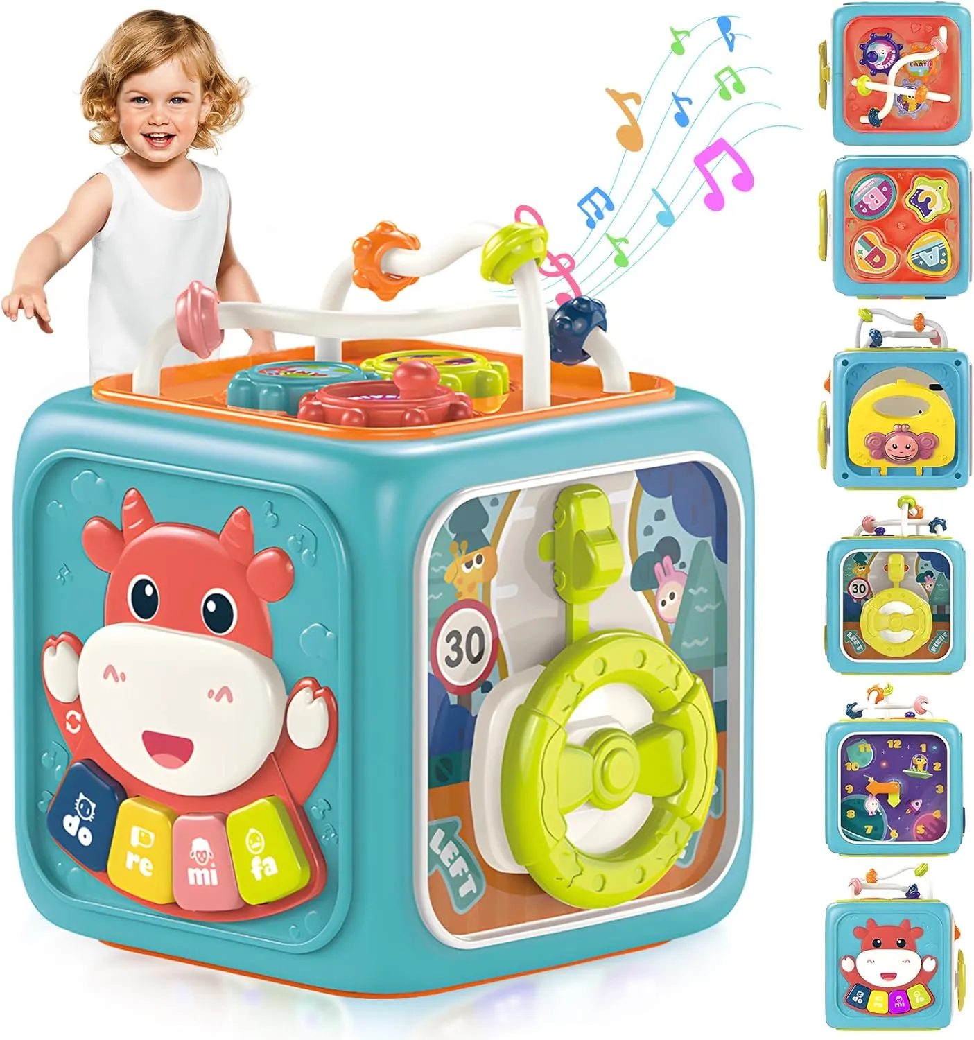 Activity Cube,Busy Cube Toys Montessori Toys for 18m Year Old 6-in-1 Toddler Busy Cube Toys for Toddler 18m-3 Educational Busy Cube Learning Toys for 18  Months,Travel Sensory Toys for Boy Girl (Blue)
