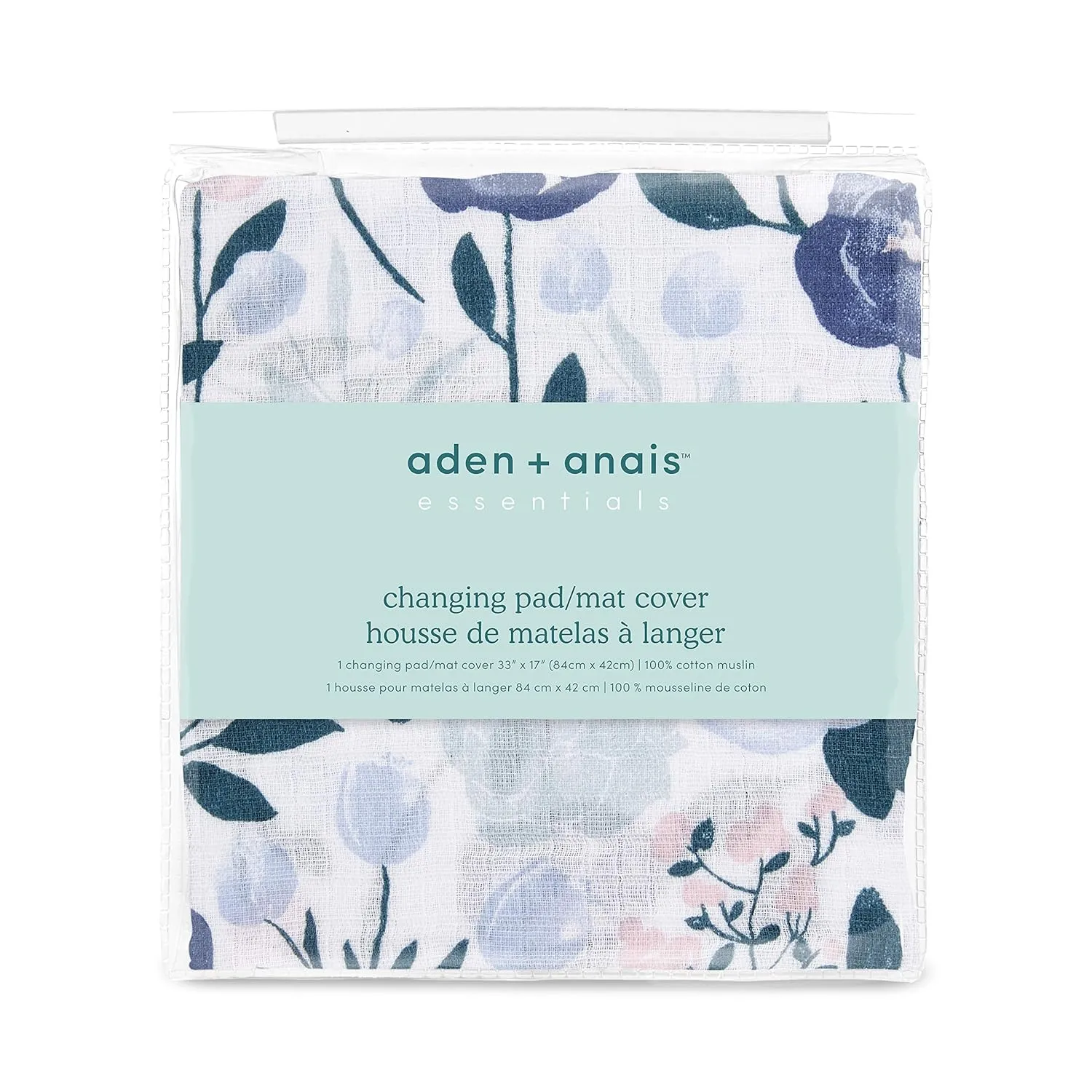 aden   anais Essentials Changing Pad Cover, 100% Cotton Muslin, Super Soft & Breathable, Tailored Snug Fit, Single, Flowers Bloom