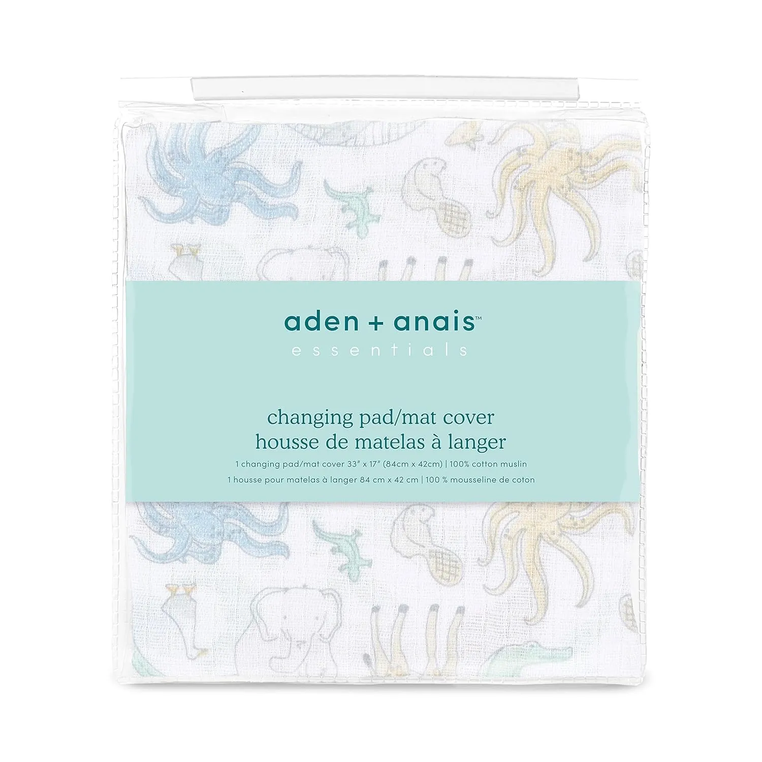 aden   anais Essentials Changing Pad Cover, 100% Cotton Muslin, Super Soft & Breathable, Tailored Snug Fit, Single, Natural History