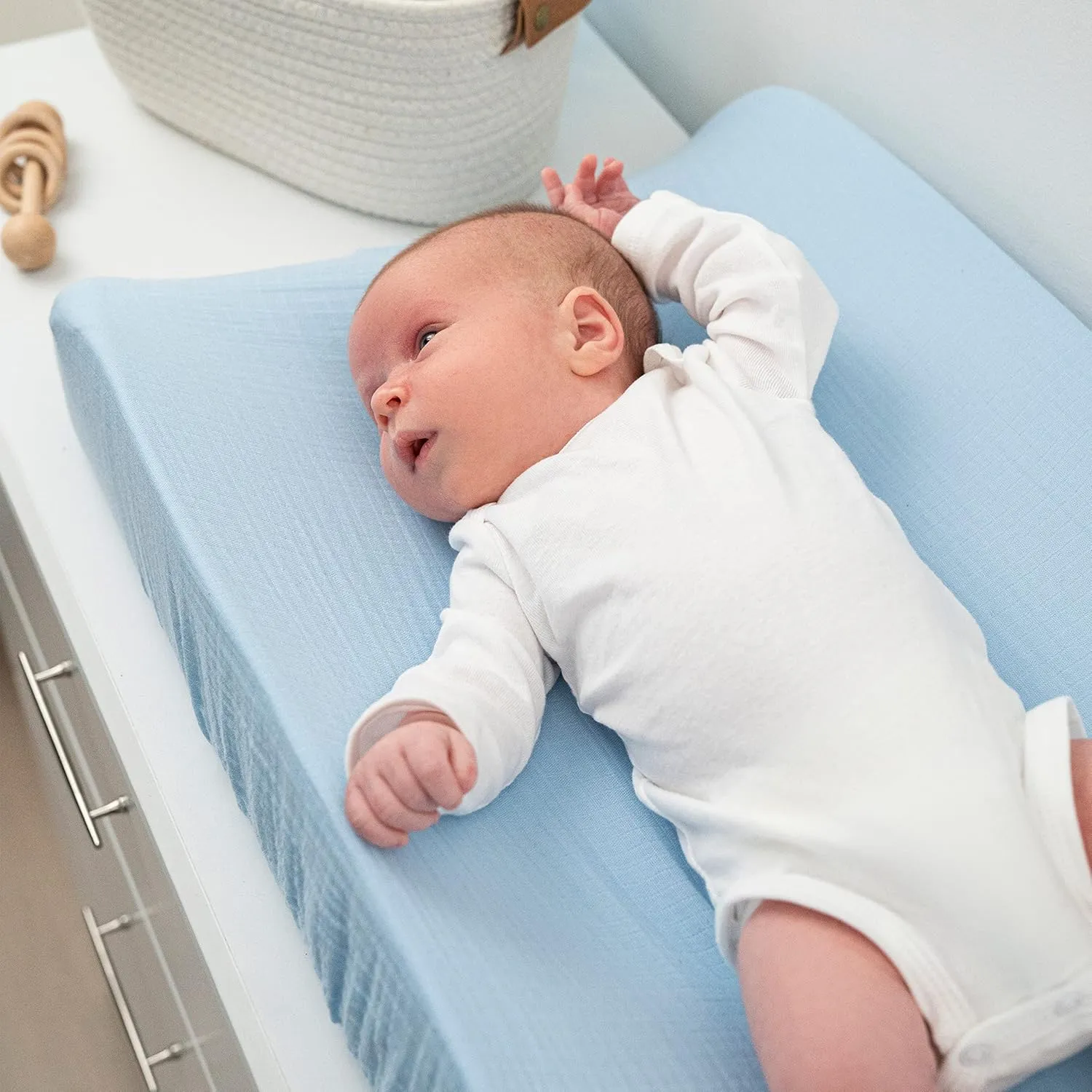 aden   anais Essentials Changing Pad Cover, 100% Cotton Muslin, Super Soft, Breathable, Tailored Snug Fit, Single, Solid Blue