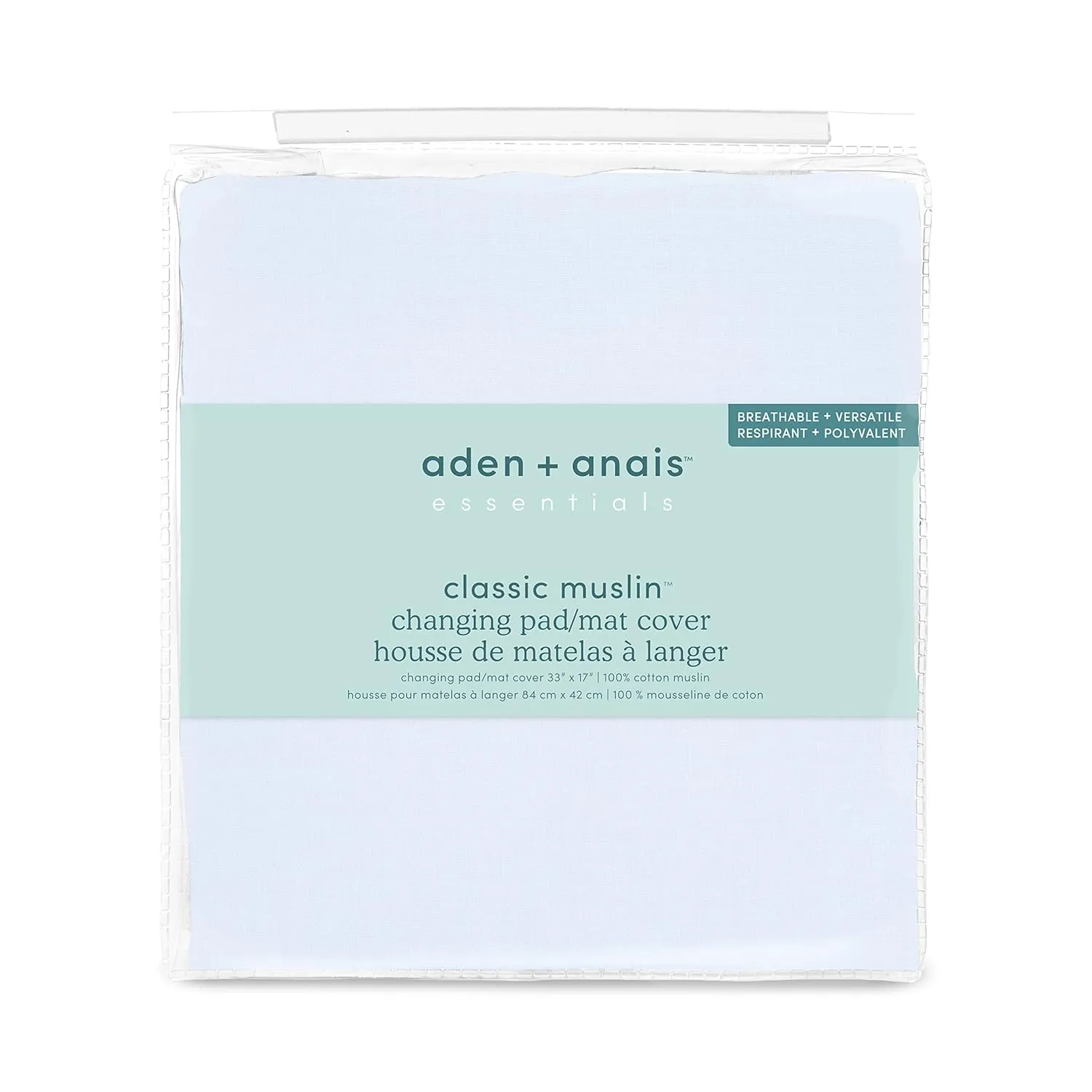 aden   anais Essentials Changing Pad Cover, 100% Cotton Muslin, Super Soft, Breathable, Tailored Snug Fit, Single, Solid Blue