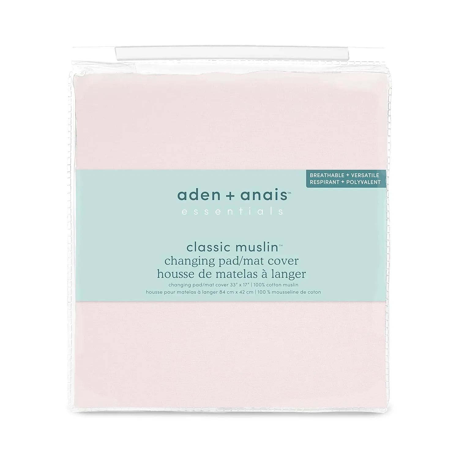 aden   anais Essentials Changing Pad Cover, 100% Cotton Muslin, Super Soft, Breathable, Tailored Snug Fit, Single, Solid Pink