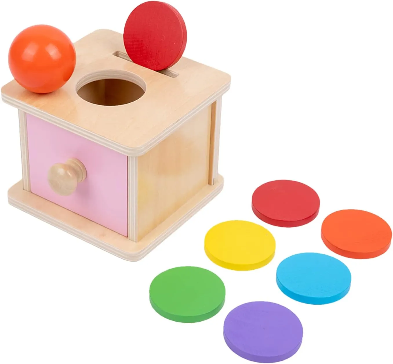 Adena Montessori Infant Toddlers Coin Box Montessori Toys for 6-12 Months Babies 1 Year 2 Year Old (2 in 1,Coin&Ball, Pink Door)