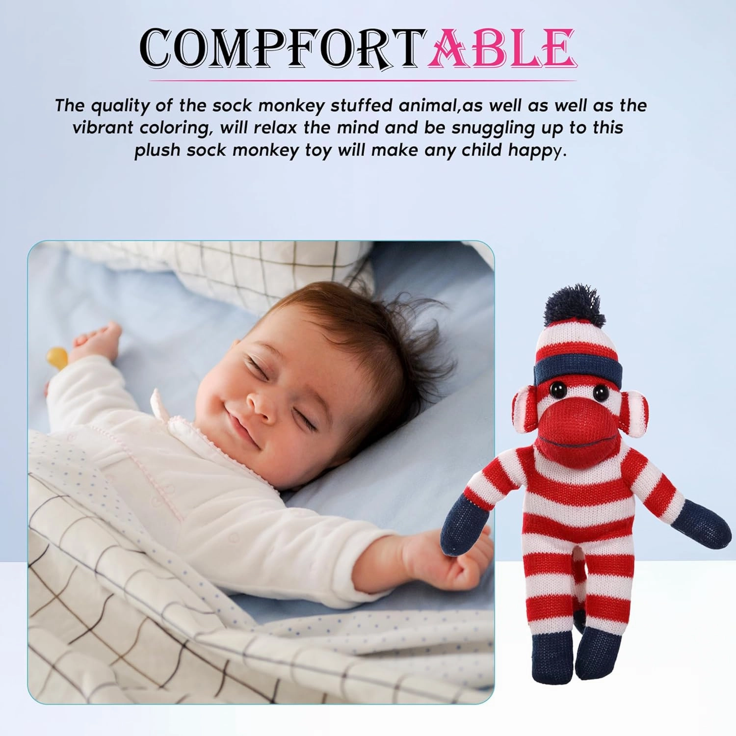 Adorable Sock Monkey, The Original Traditional Hand Knitted Stuffed Animal Toy Gift-for Kids, Babies, Teens, Girls and Boys Baby Doll Present Puppet (16" Red)
