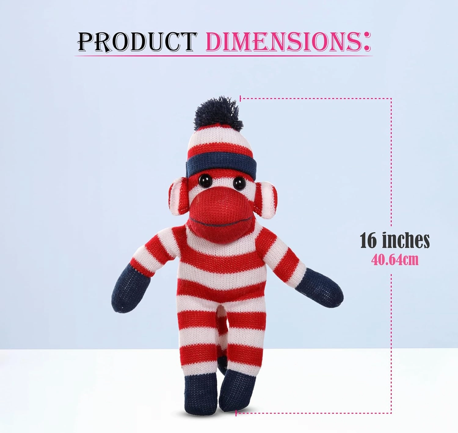 Adorable Sock Monkey, The Original Traditional Hand Knitted Stuffed Animal Toy Gift-for Kids, Babies, Teens, Girls and Boys Baby Doll Present Puppet (16" Red)