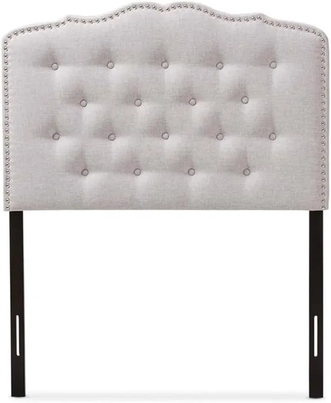 African Artistry Modern and Contemporary Upholestered Fabric with Button Tufted Headboard Twin/Greyish Beige