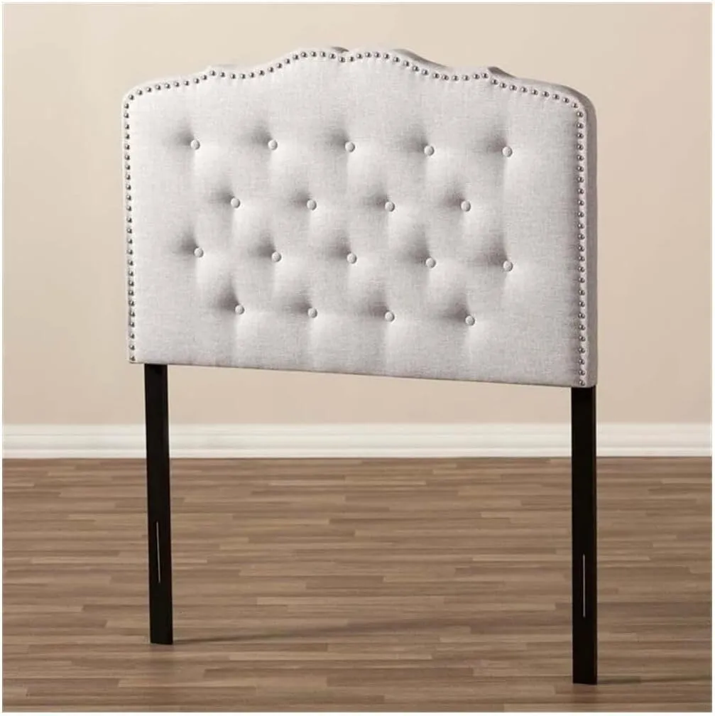 African Artistry Modern and Contemporary Upholestered Fabric with Button Tufted Headboard Twin/Greyish Beige
