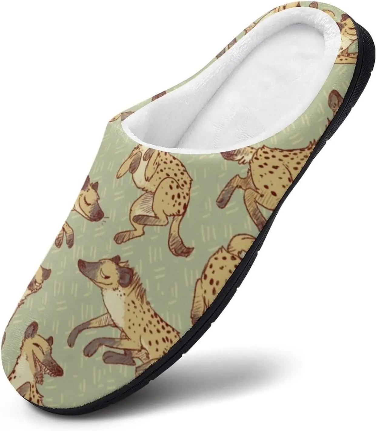 African Hyena Women's Cotton Slippers Memory Foam House Slippers Closed Toe Winter Warm Shoes