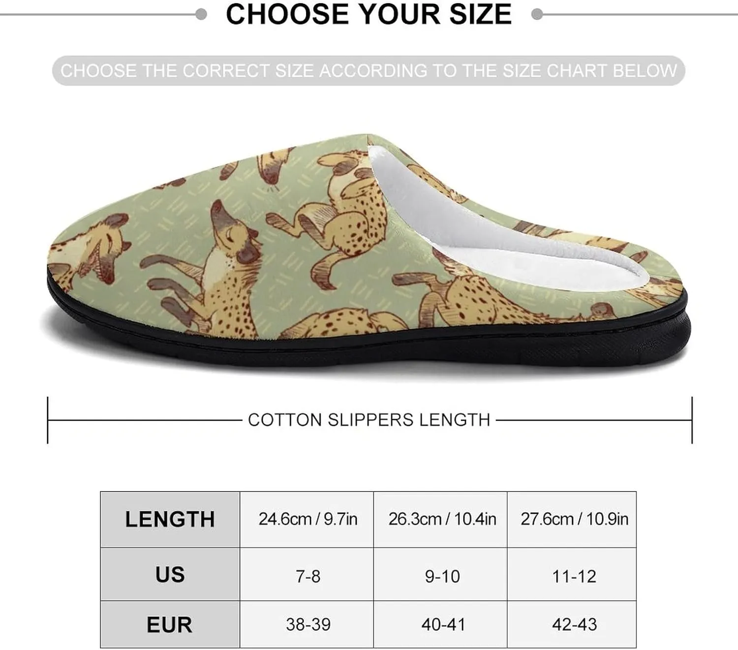 African Hyena Women's Cotton Slippers Memory Foam House Slippers Closed Toe Winter Warm Shoes