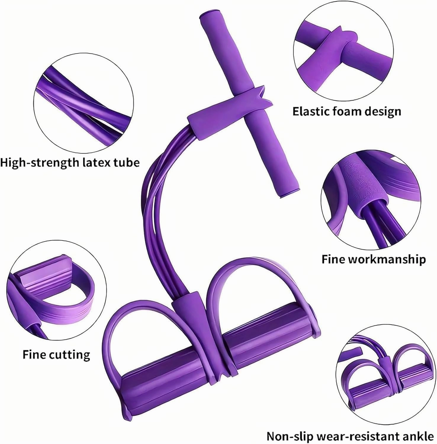 Aimierbuy Stirrup Puller, 21 Fitness Resistance Bands-4 Tube Pedal Ankle Puller, Ab Training Auxiliary Device with Handle, Multifunction Tension Rope for Arm and Leg Workouts