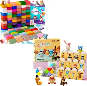 Air Drying Clay Animals Kits and Air Dry Clay 90 Colors Kids Craft Set Combo-DIY Model Magic Clay,School Stem Party Favors, Classroom Art and Crafts Exchange Projects for Boys & Girls