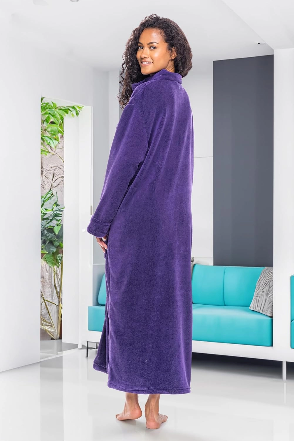 Alexander Del Rossa Long Zip Up Robes, Plush Zipper Robes for Plus Size, Housecoats Zipper Front