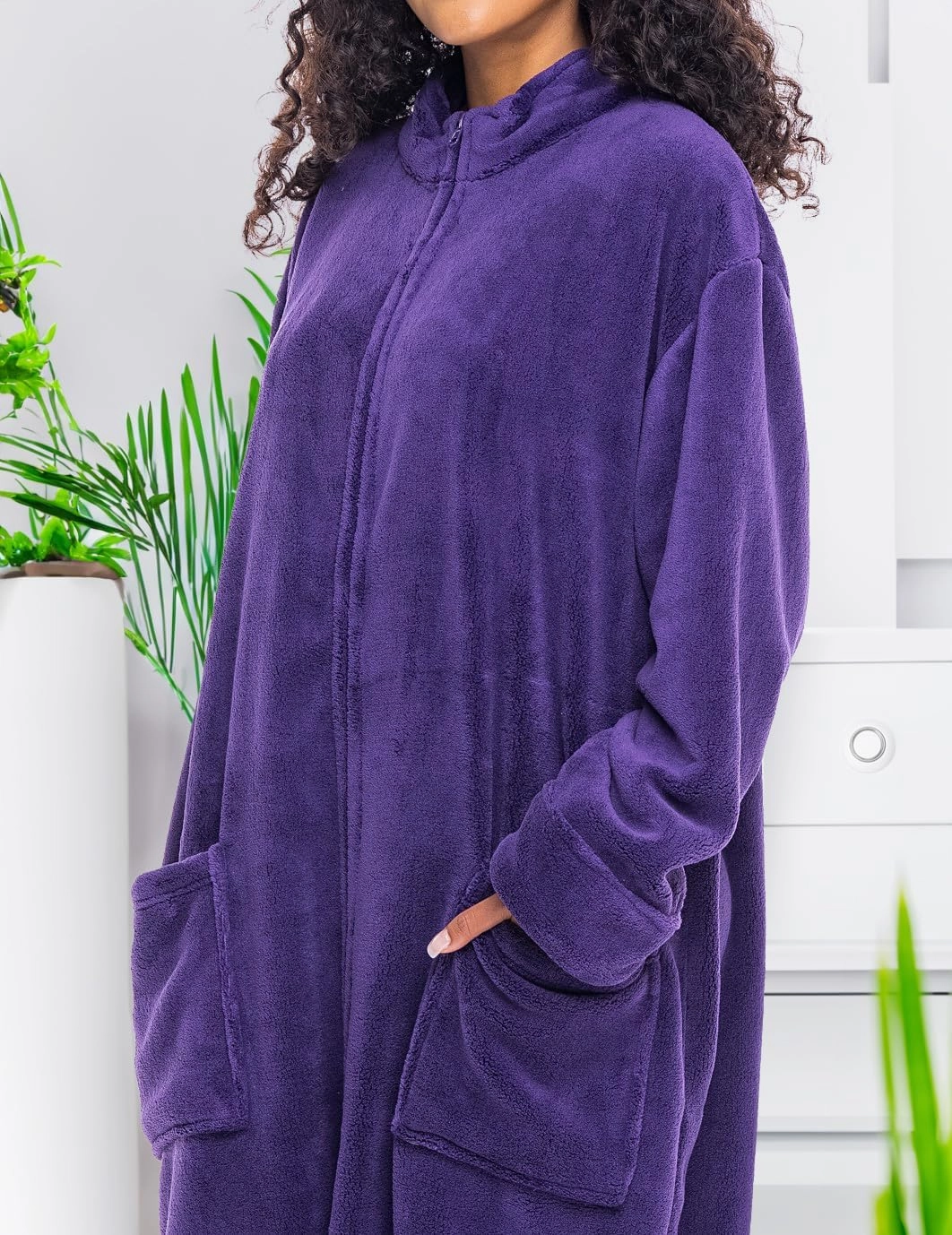 Alexander Del Rossa Long Zip Up Robes, Plush Zipper Robes for Plus Size, Housecoats Zipper Front