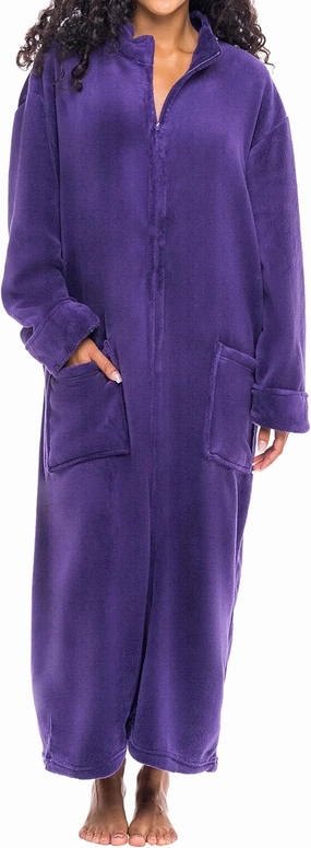 Alexander Del Rossa Long Zip Up Robes, Plush Zipper Robes for Plus Size, Housecoats Zipper Front