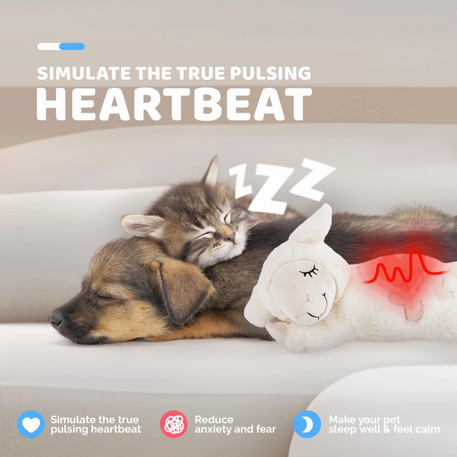 ALL FOR PAWS Heartbeat Dog Toy for Puppy - Dog Anxiety Relief & Behavioral Training | Puppy Heartbeat Stuffed Animal Plush Toy | Perfect for Dog Sleep Aid