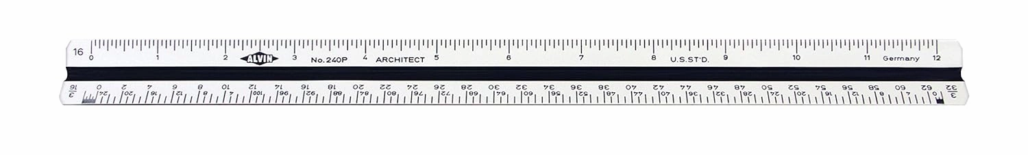 ALVIN, Architect Triangular Scale, Multipurpose Drafting Ruler for Drawing, Planning, and Design, High Impact Plastic - 12 Inch, White