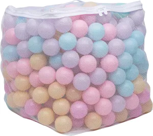 Amazon Basics BPA Free Crush-Proof Plastic Ball, Pit Balls with Storage Bag, Toddlers Kids 12  Months, Pack of 400 Balls, 6 Pastel Colors