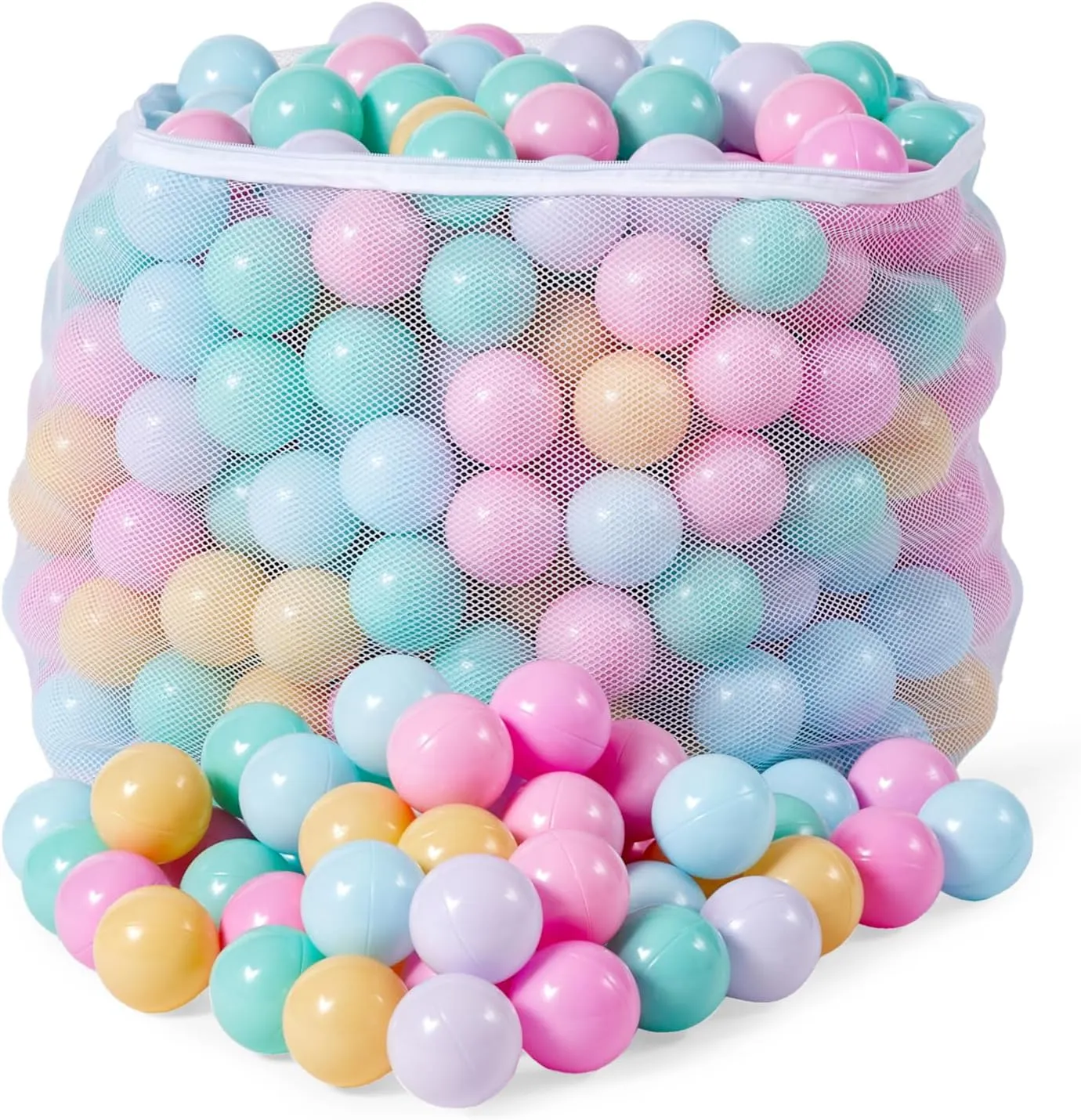 Amazon Basics BPA Free Crush-Proof Plastic Ball, Pit Balls with Storage Bag, Toddlers Kids 12  Months, Pack of 400 Balls, 6 Pastel Colors