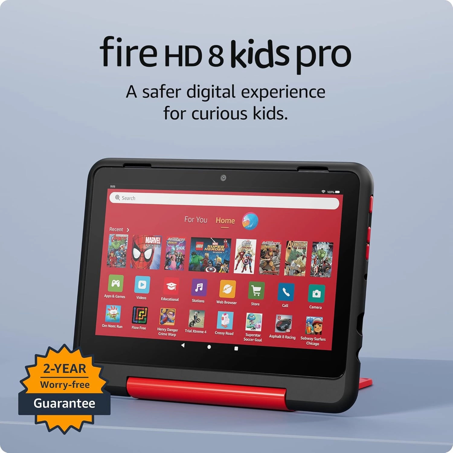 Amazon Fire HD 8 Kids Pro tablet, ages 6-12. Bright 8" HD screen, includes ad-free content, parental controls, 13-hr battery, slim case for older kids, 32GB, Marvel Avengers, (2024 release)