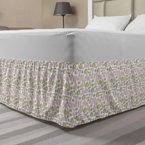 Ambesonne Rabbit Bedskirt, Repetitive Pattern Bunny Floral Motifs Carrots and Cabbages Image Art Print, Bedroom Decor Wrap Around Elastic Bed Skirt Gathered Design, King, White Multicolor