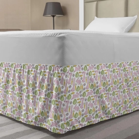 Ambesonne Rabbit Bedskirt, Repetitive Pattern Bunny Floral Motifs Carrots and Cabbages Image Art Print, Bedroom Decor Wrap Around Elastic Bed Skirt Gathered Design, Twin/Twin XL, White Multicolor