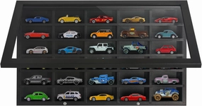 Americanflat 11x18 Toy Car Display Case - Holds up to 30 Cars - Model Car Displays with Removable Shelves and Shatter-Resistant Glass - Wall Mounted Display Cases for Collectibles - Black