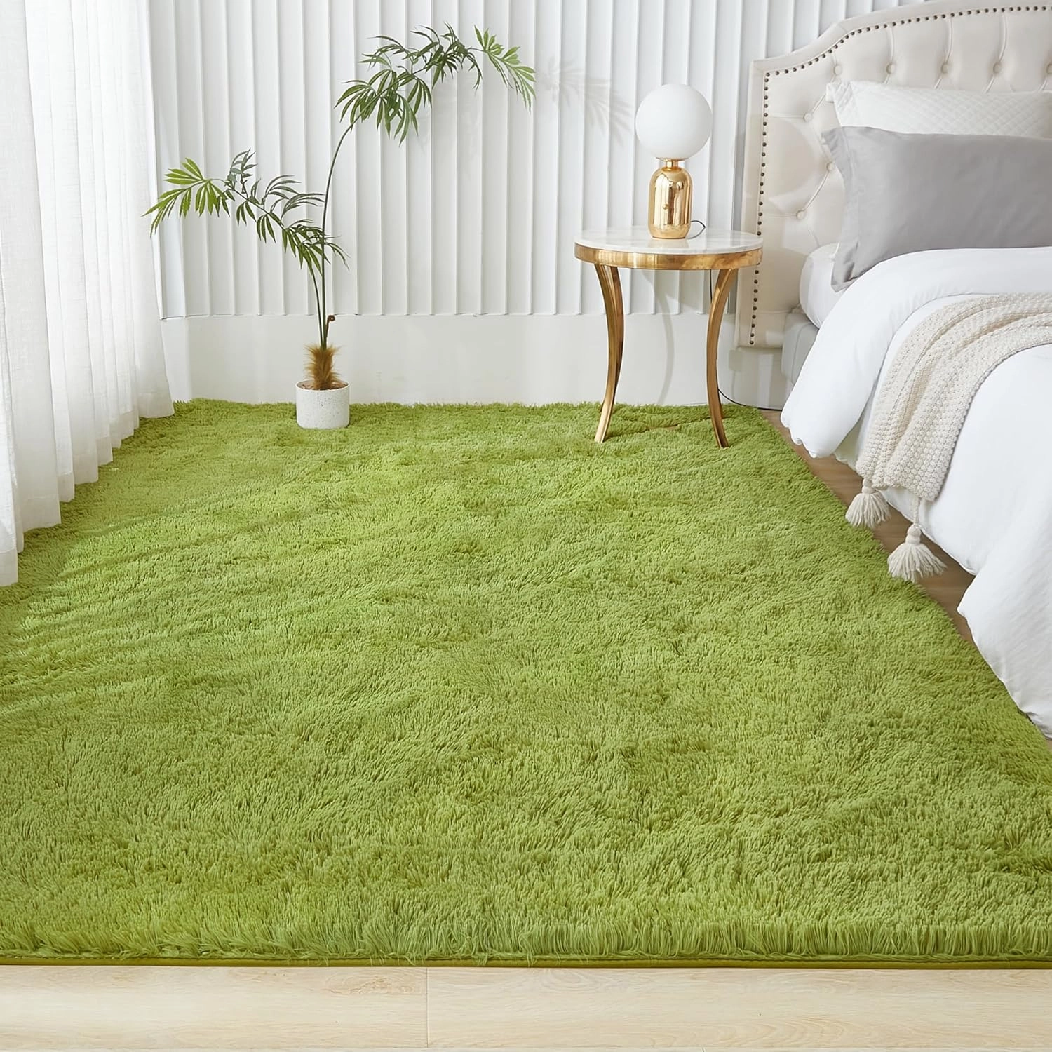 Andency 3x5 Shag Area Rug for Living Room, Grass Green Soft Fuzzy Plush Indoor Carpets for Bedroom, Non Skid Fluffy Faux Fur Rug for Room