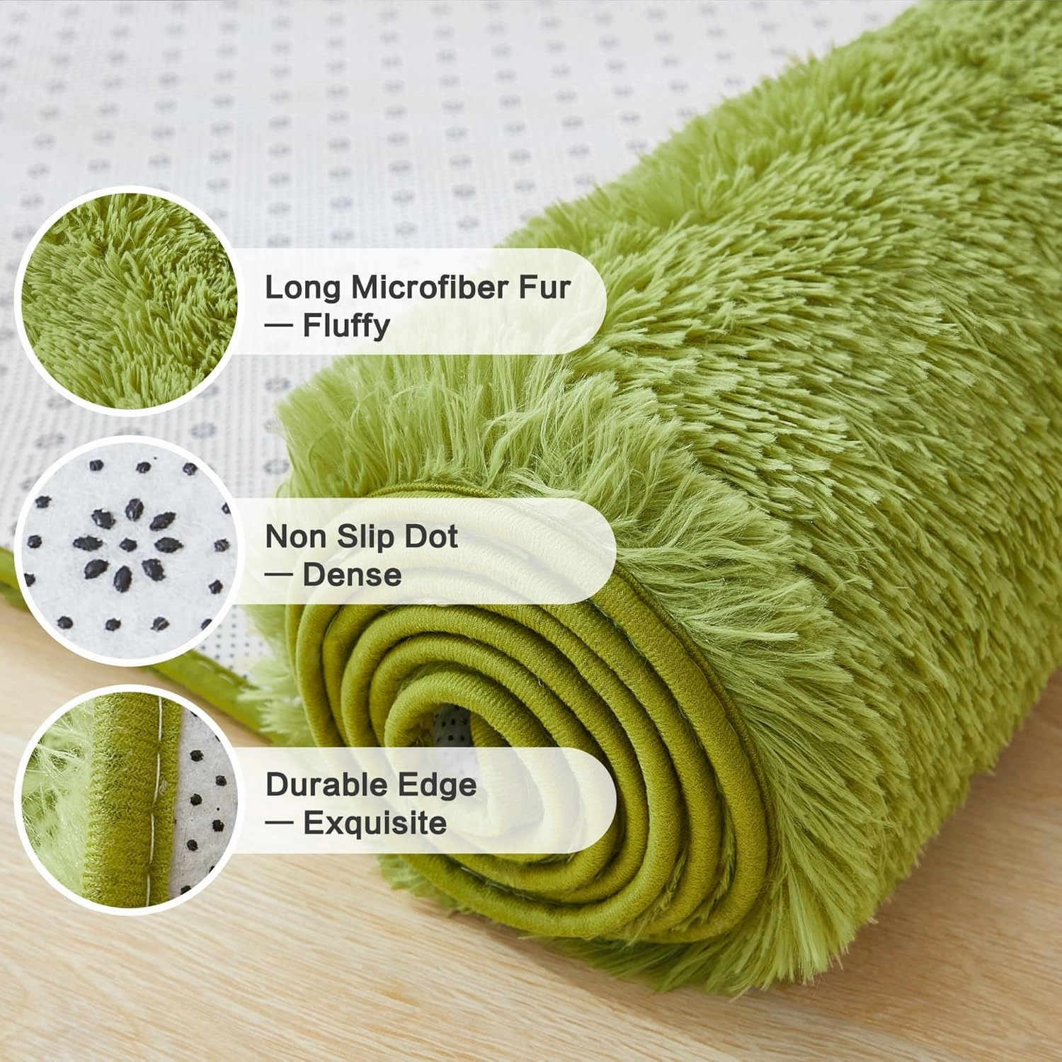 Andency 3x5 Shag Area Rug for Living Room, Grass Green Soft Fuzzy Plush Indoor Carpets for Bedroom, Non Skid Fluffy Faux Fur Rug for Room