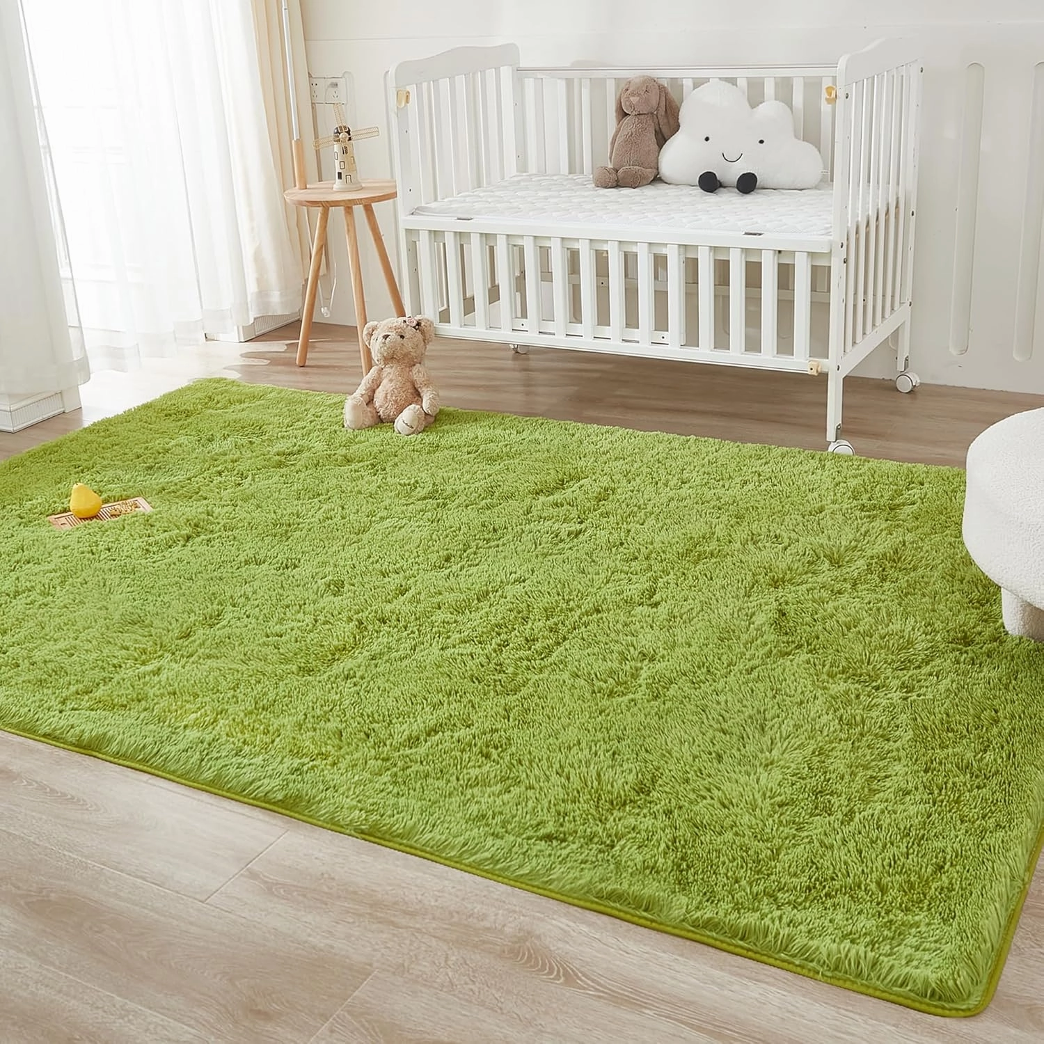 Andency 3x5 Shag Area Rug for Living Room, Grass Green Soft Fuzzy Plush Indoor Carpets for Bedroom, Non Skid Fluffy Faux Fur Rug for Room