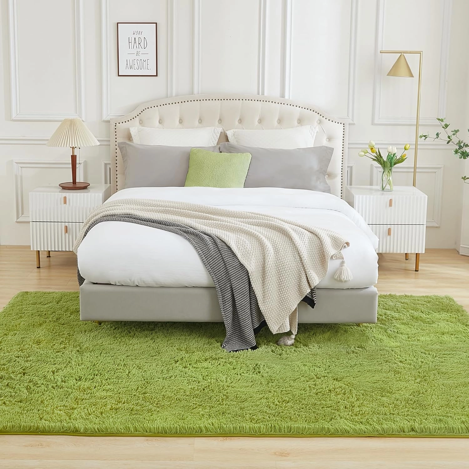 Andency 3x5 Shag Area Rug for Living Room, Grass Green Soft Fuzzy Plush Indoor Carpets for Bedroom, Non Skid Fluffy Faux Fur Rug for Room