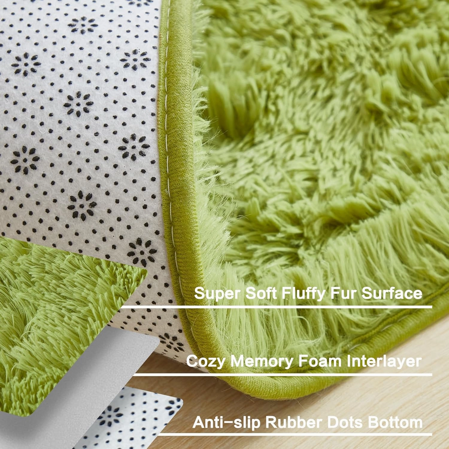 Andency 3x5 Shag Area Rug for Living Room, Grass Green Soft Fuzzy Plush Indoor Carpets for Bedroom, Non Skid Fluffy Faux Fur Rug for Room