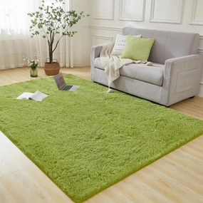 Andency 3x5 Shag Area Rug for Living Room, Grass Green Soft Fuzzy Plush Indoor Carpets for Bedroom, Non Skid Fluffy Faux Fur Rug for Room
