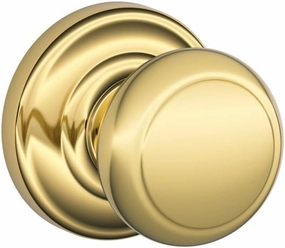 Andover Knob with Andover Trim Non-Turning Lock, Bright Brass (F170 AND 605 AND)