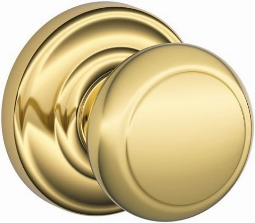 Andover Knob with Andover Trim Non-Turning Lock, Bright Brass (F170 AND 605 AND)