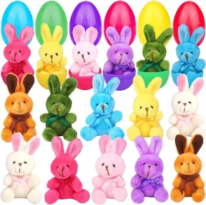 Aneco 16 Pack Prefilled Easter Eggs with Plush Bunnies Toys Set 3.9" Plastic Filled Easter Eggs with Colorful Rabbit for Easter Eggs Hunt Easter Basket Stuffers Easter Gifts Party Favors Supplies